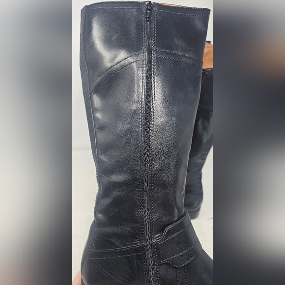 Corso Como Classic Black Leather Knee High Buckled Riding Boots Size 7.5M - Picture 6 of 16
